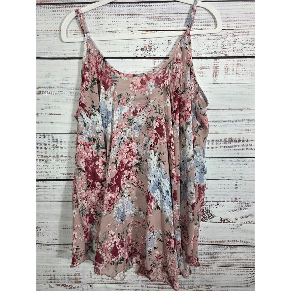 Umgee Flowing Floral Blush Cami Sheer Tank Top 2XL